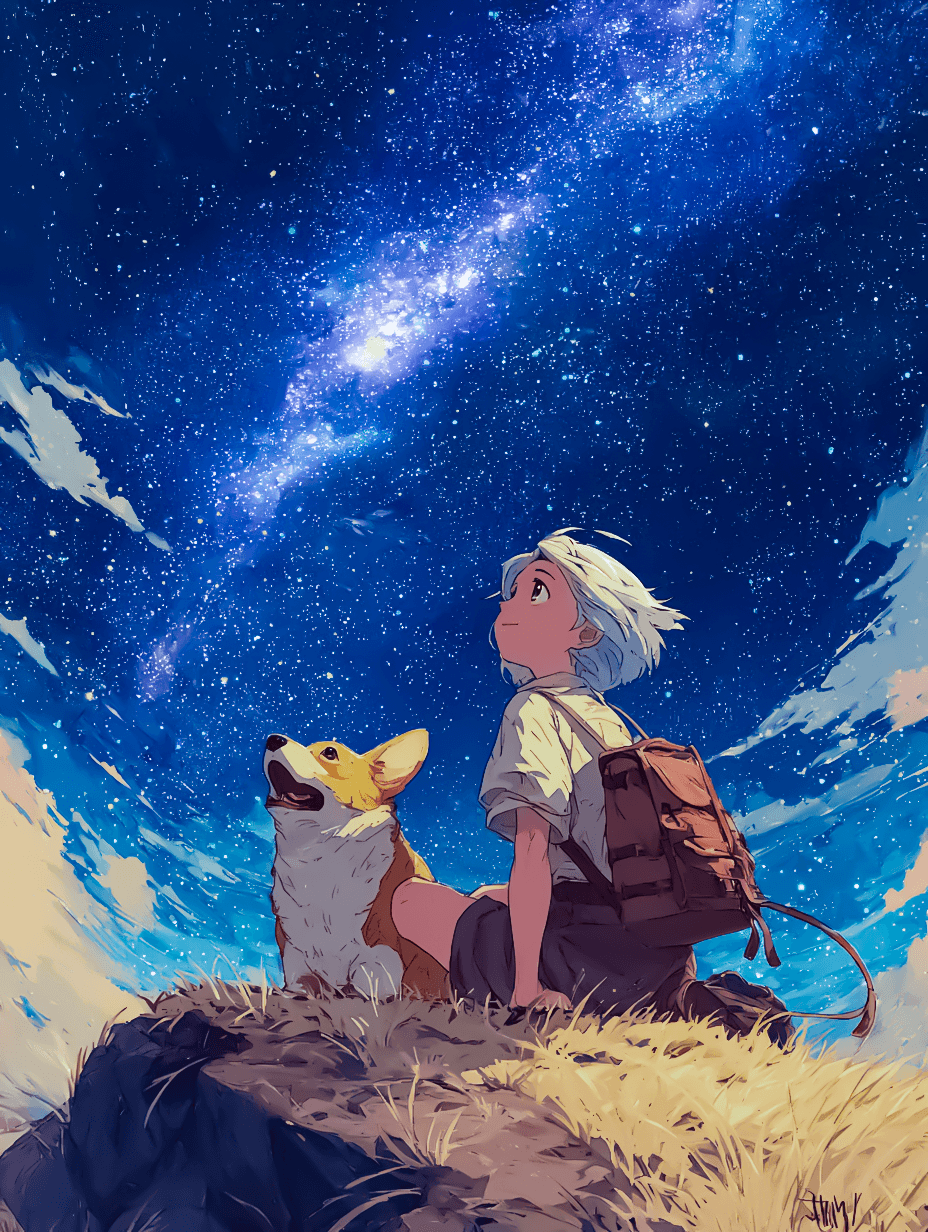コーギーと星空